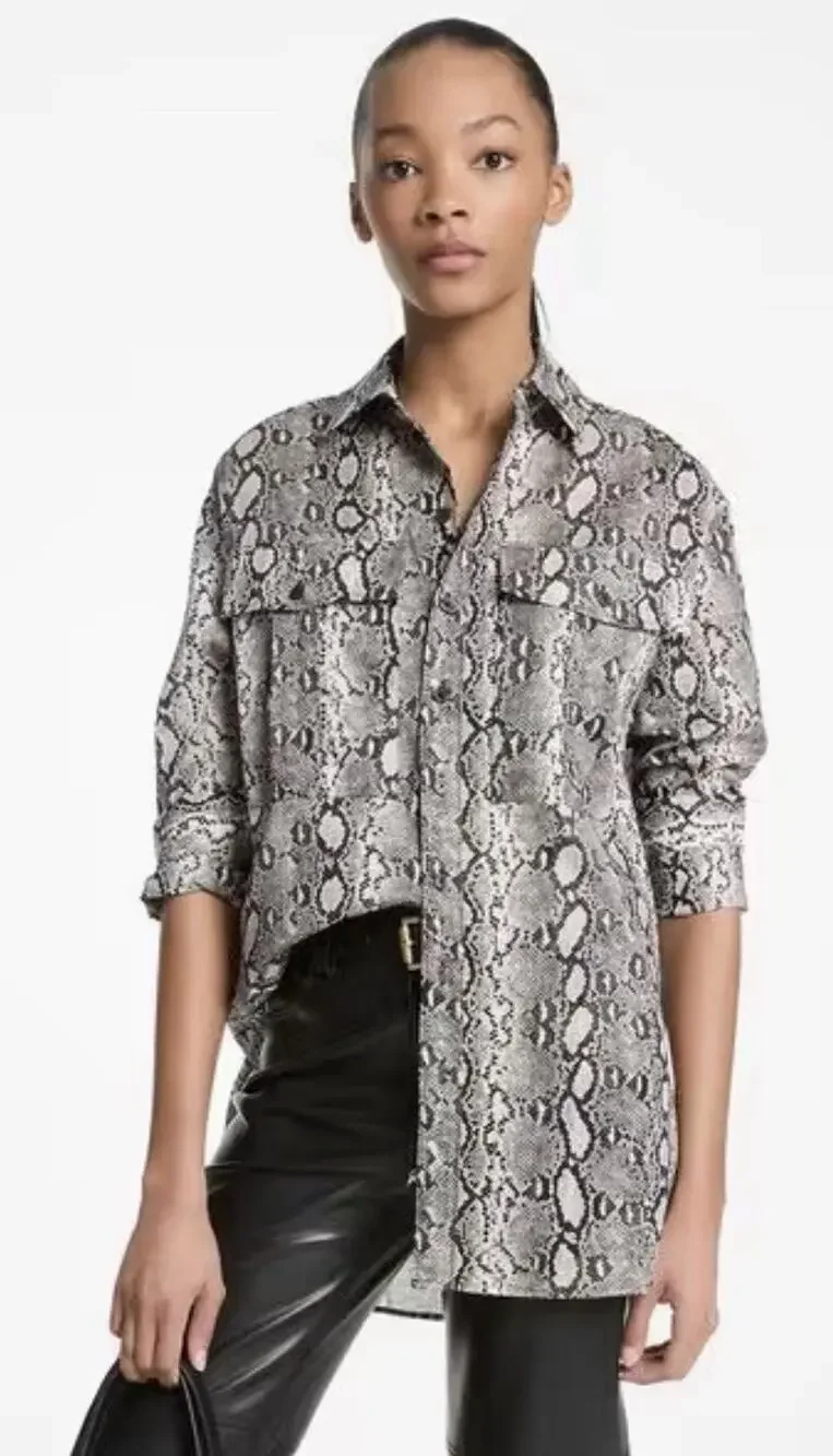 Michael Kors Snakeskin-Print Oversized Tunic Pocket Shirt Sz XL NWT